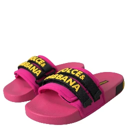 Pink Black Logo Beachwear Flats Sandals Shoes