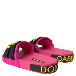 Pink Black Logo Beachwear Flats Sandals Shoes