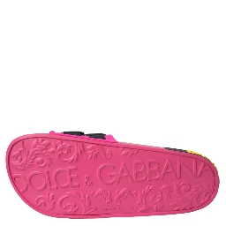 Pink Black Logo Beachwear Flats Sandals Shoes