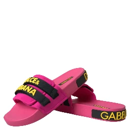 Pink Black Logo Beachwear Flats Sandals Shoes