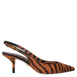 Black Orange Zebra Leather Slingbacks Shoes