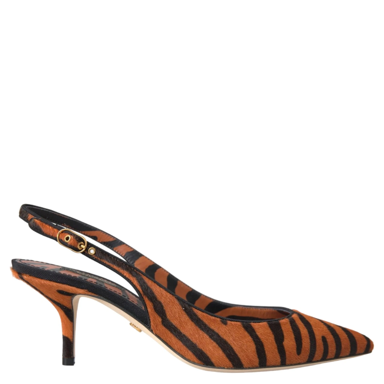 Black Orange Zebra Leather Slingbacks Shoes