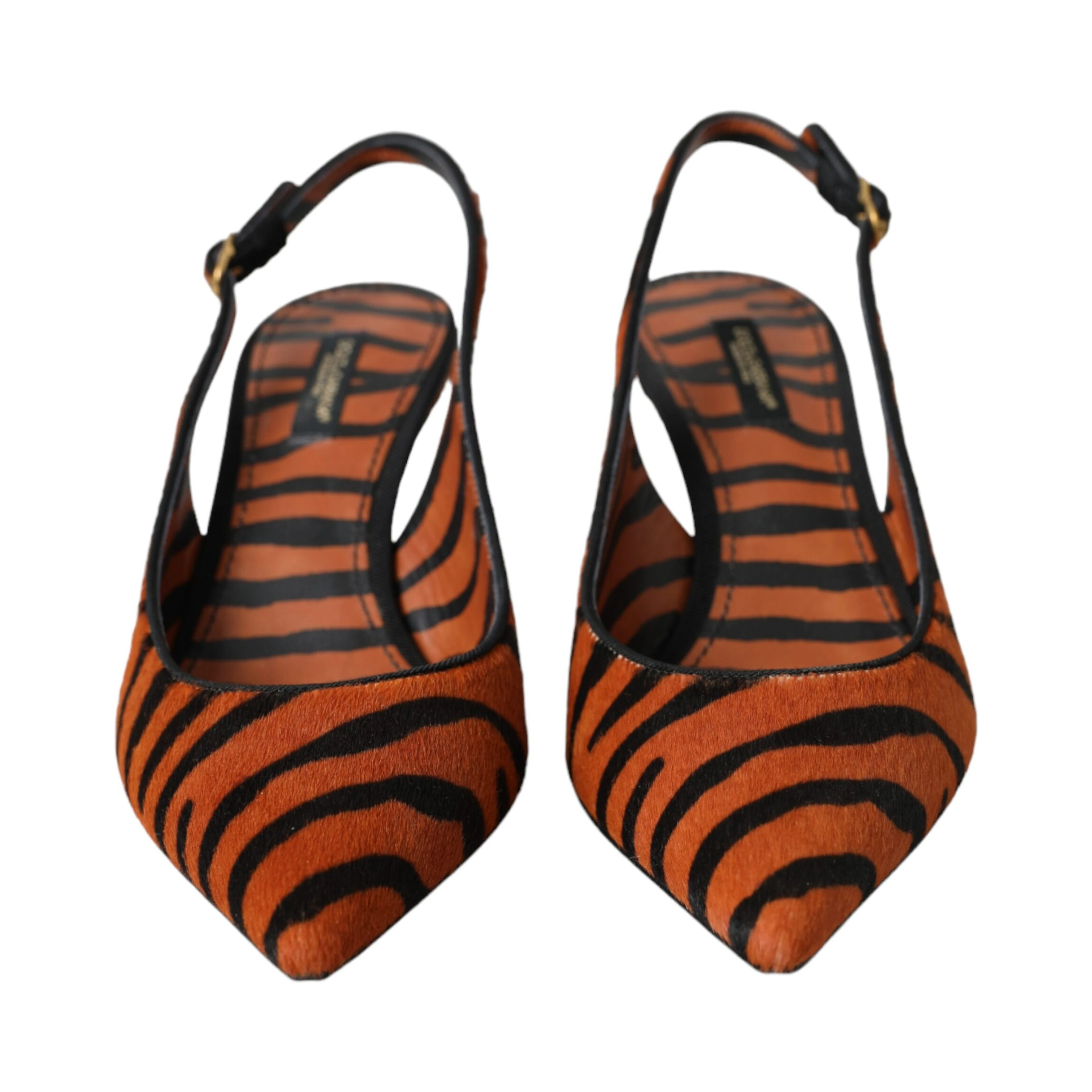 Black Orange Zebra Leather Slingbacks Shoes