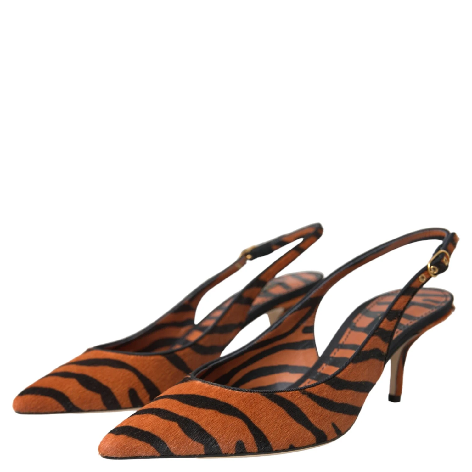 Black Orange Zebra Leather Slingbacks Shoes