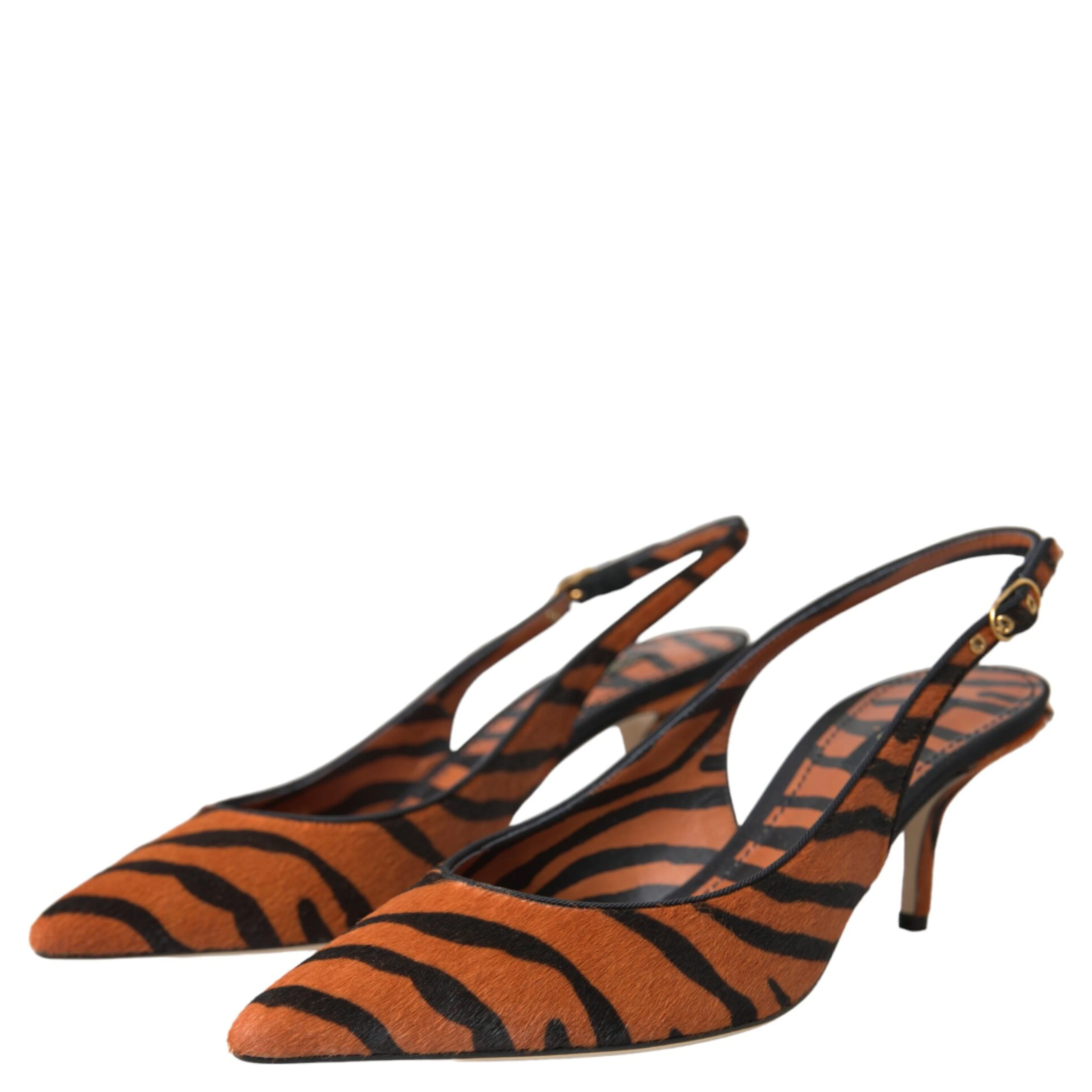 Black Orange Zebra Leather Slingbacks Shoes