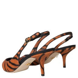 Black Orange Zebra Leather Slingbacks Shoes