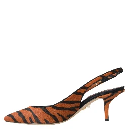 Black Orange Zebra Leather Slingbacks Shoes