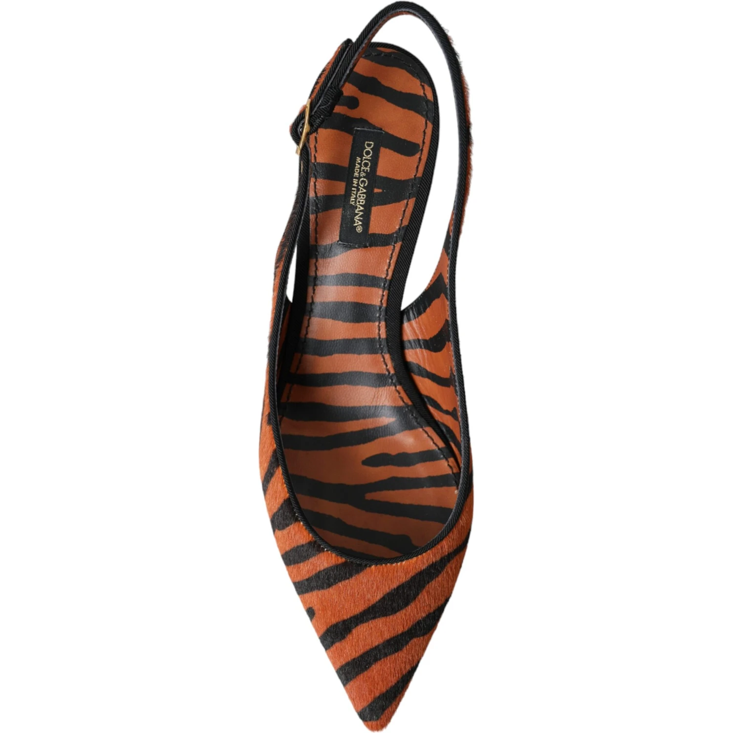 Black Orange Zebra Leather Slingbacks Shoes