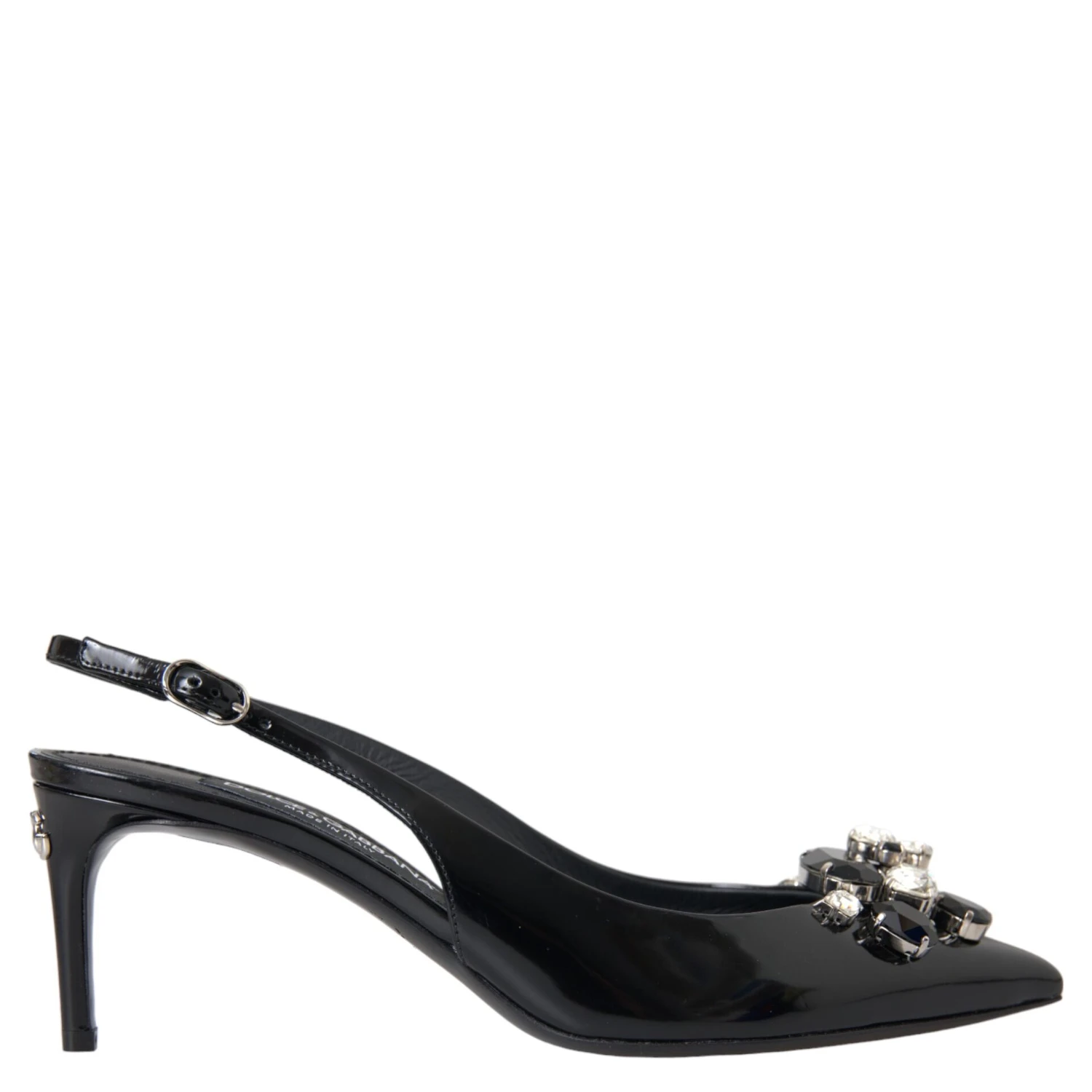 Black Patent Leather Crystal Slingback Shoes
