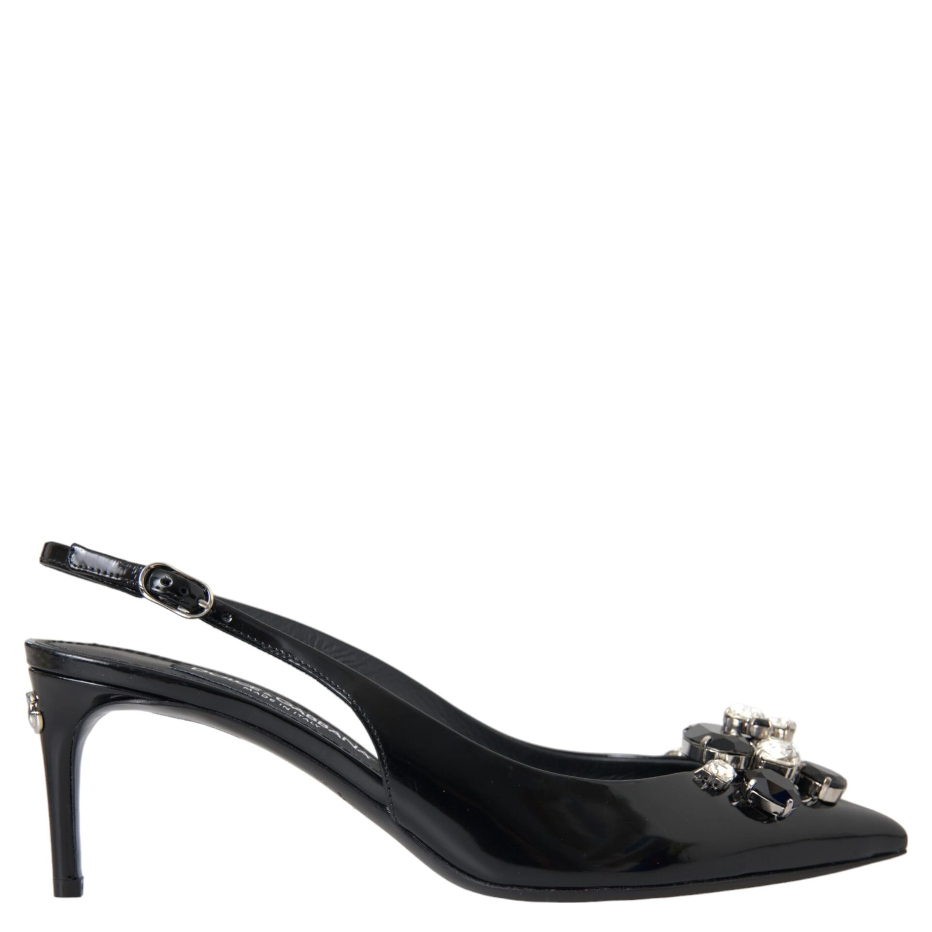 Black Patent Leather Crystal Slingback Shoes