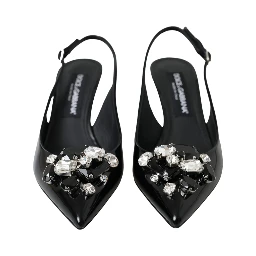 Black Patent Leather Crystal Slingback Shoes