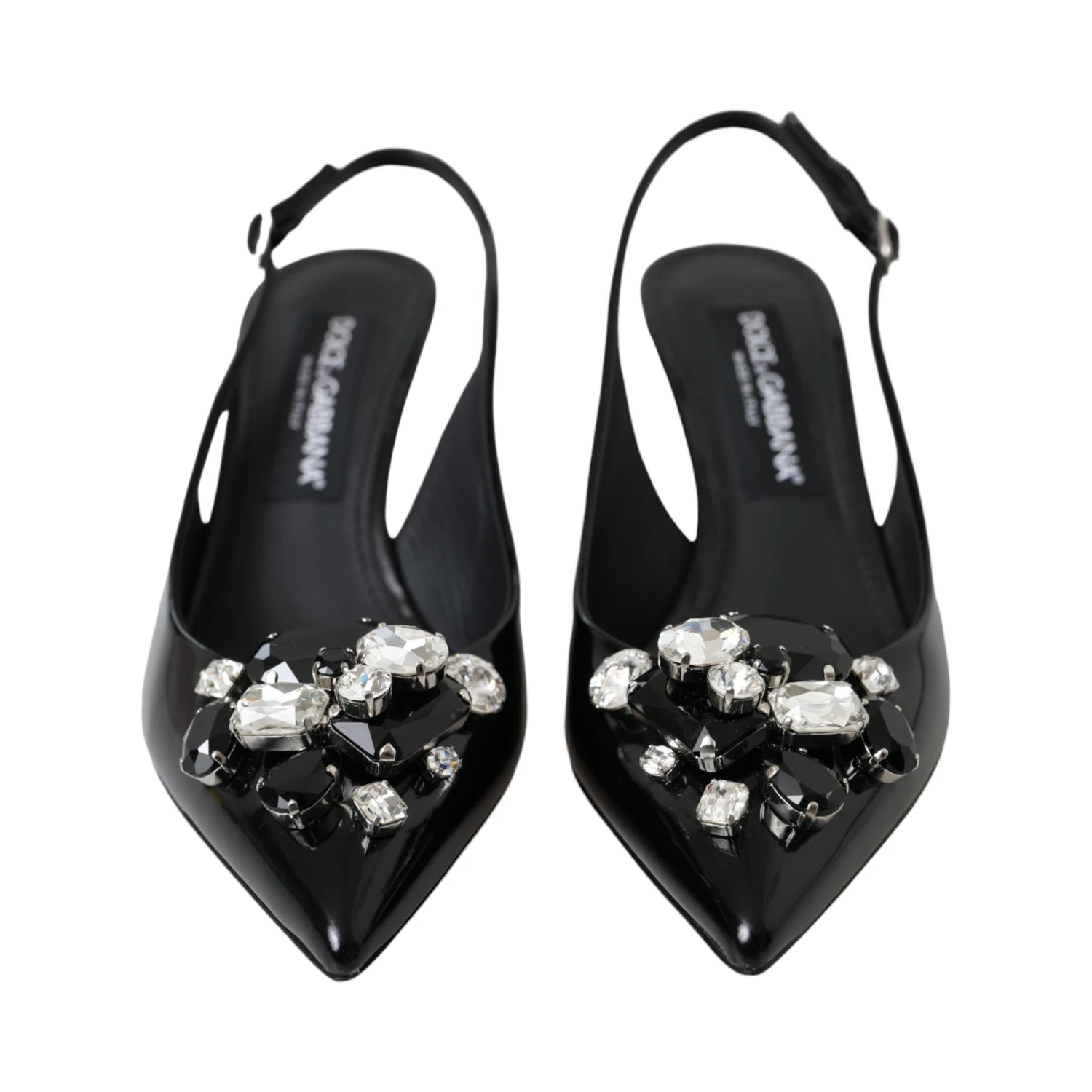 Black Patent Leather Crystal Slingback Shoes