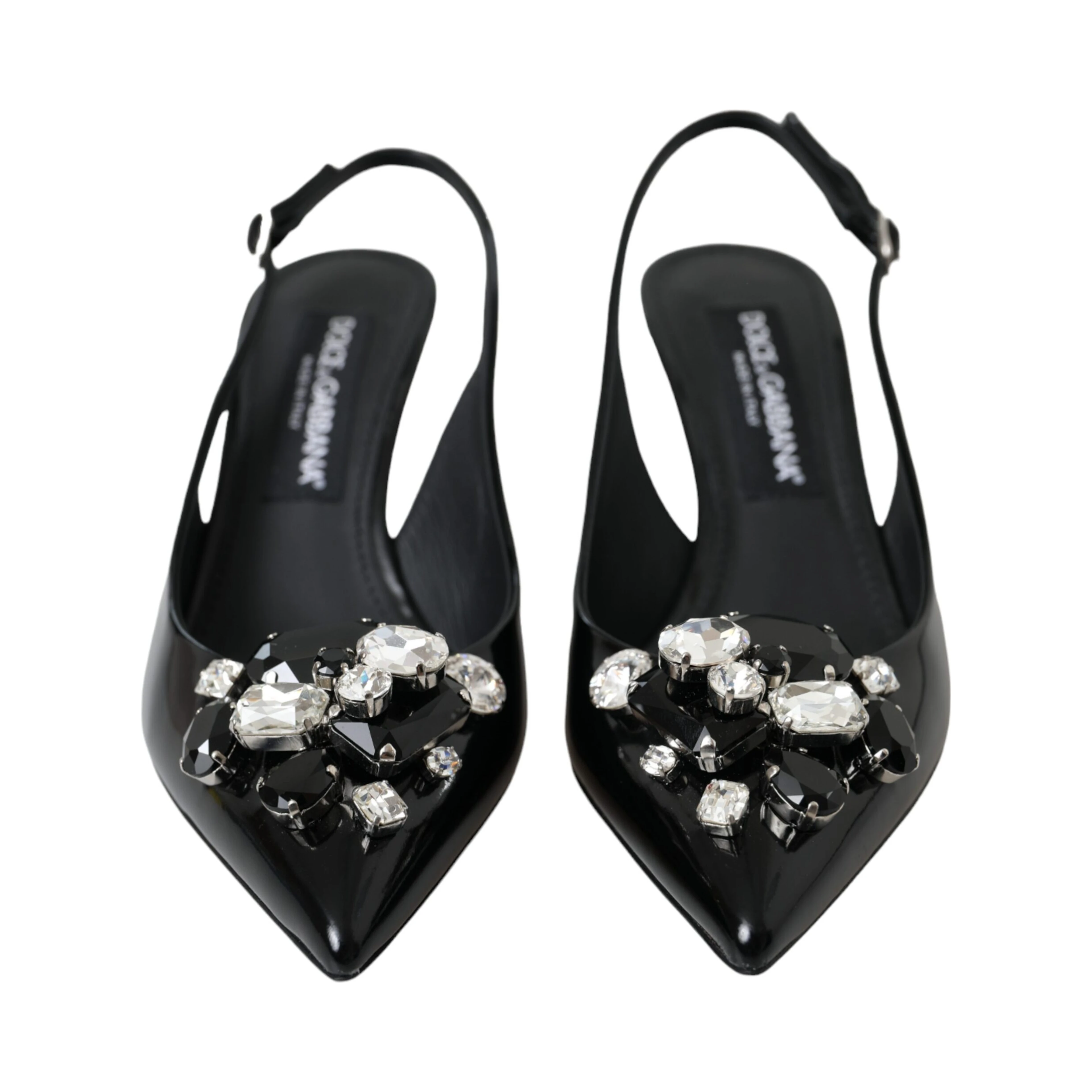 Black Patent Leather Crystal Slingback Shoes