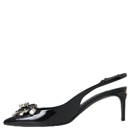 Black Patent Leather Crystal Slingback Shoes