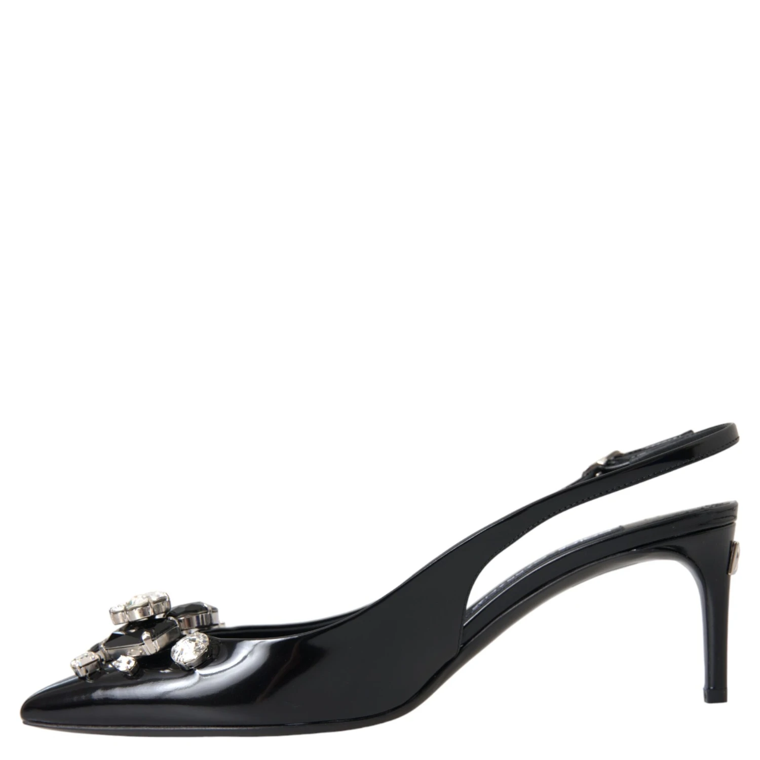 Black Patent Leather Crystal Slingback Shoes