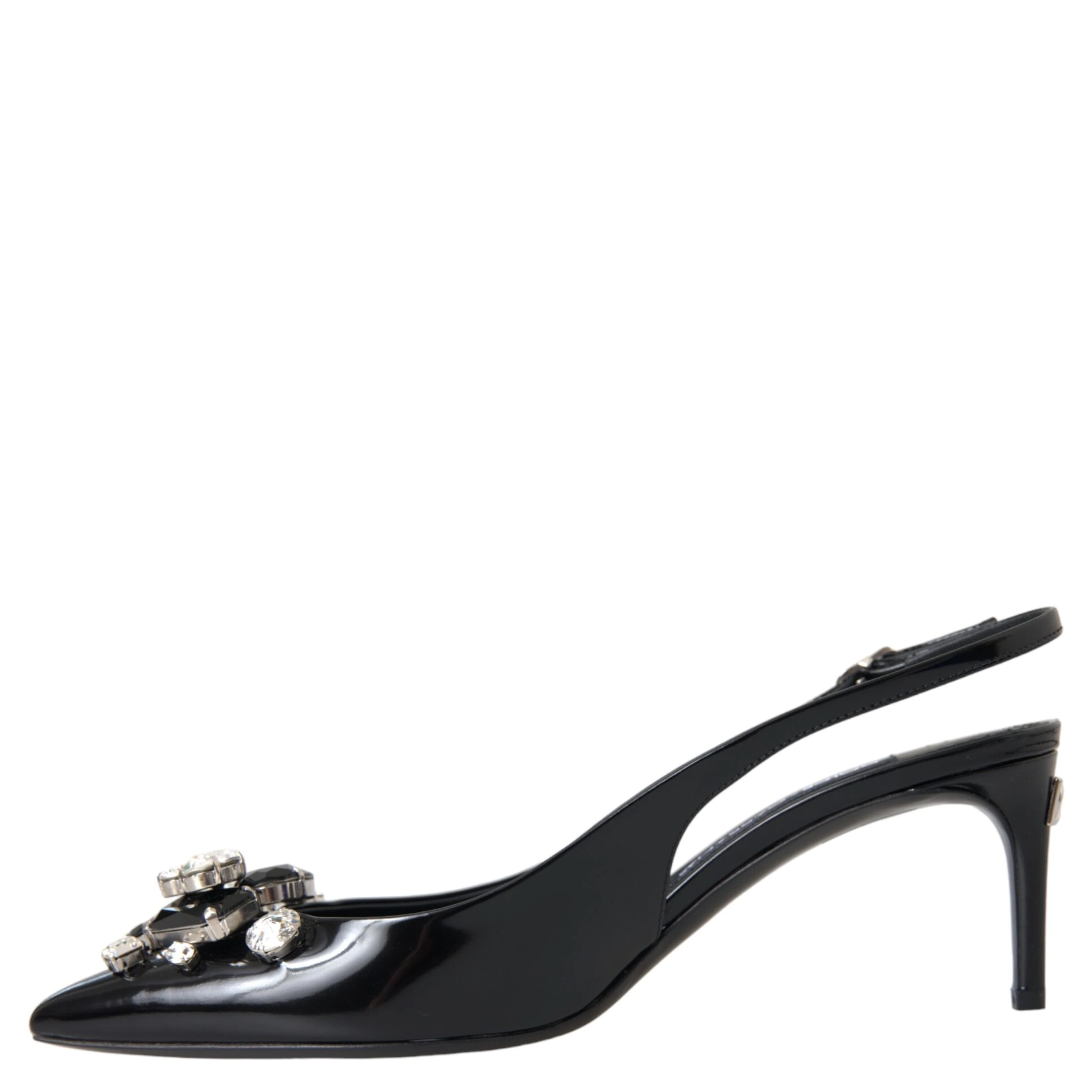 Black Patent Leather Crystal Slingback Shoes