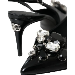 Black Patent Leather Crystal Slingback Shoes