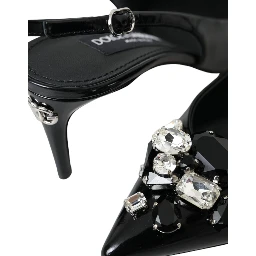 Black Patent Leather Crystal Slingback Shoes