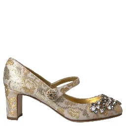 Gold Jacquard Crystal Mary Janes Pumps Shoes