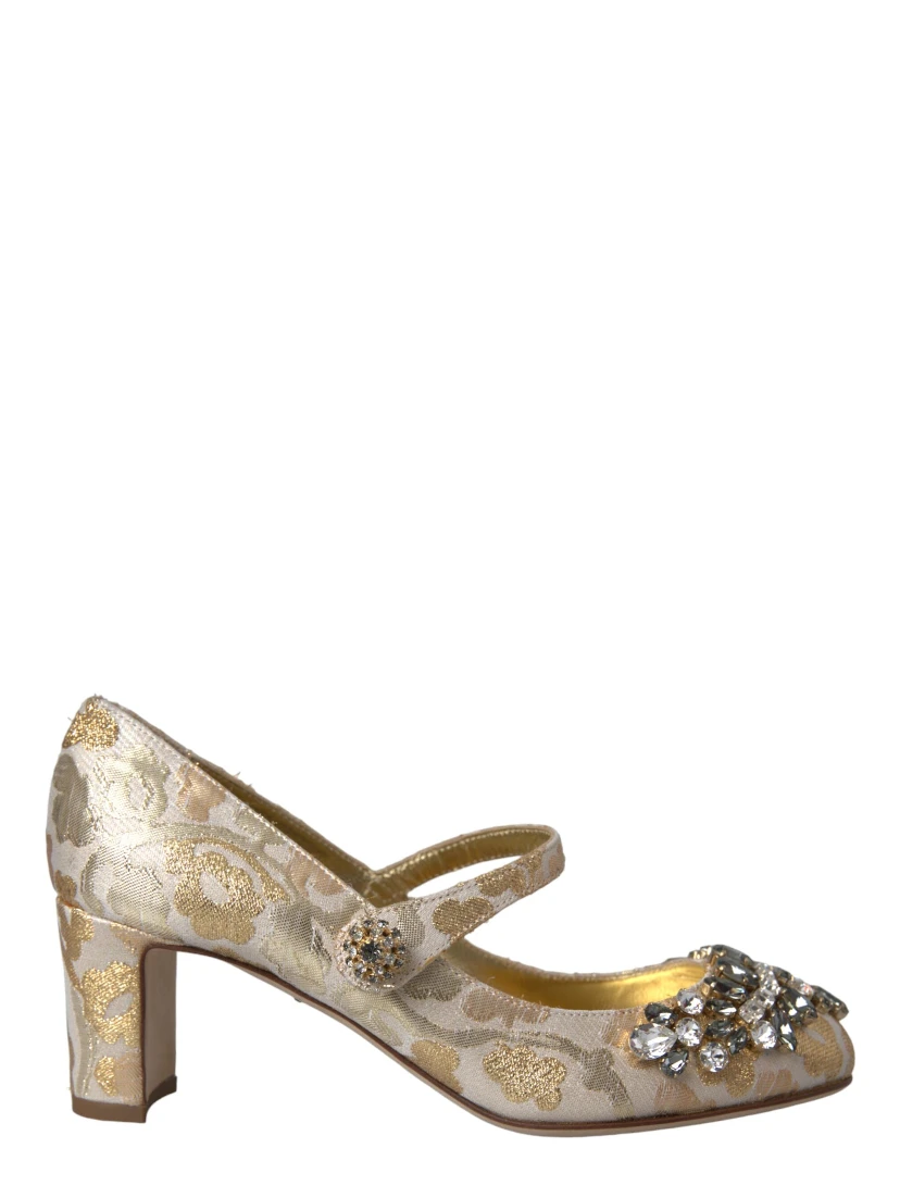 Gold Jacquard Crystal Mary Janes Pumps Shoes