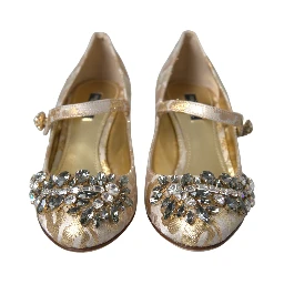 Gold Jacquard Crystal Mary Janes Pumps Shoes