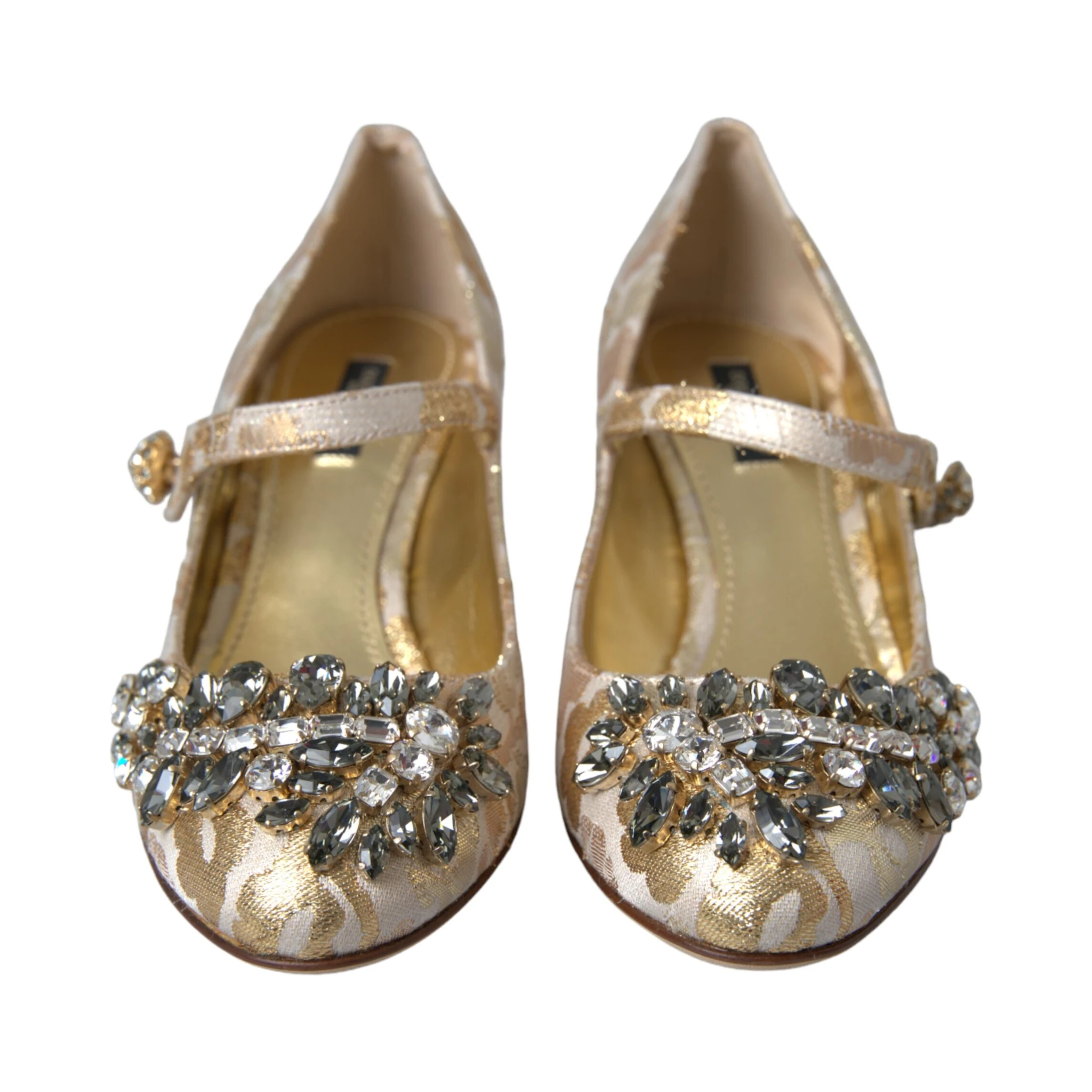 Gold Jacquard Crystal Mary Janes Pumps Shoes