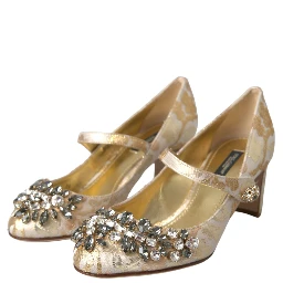 Gold Jacquard Crystal Mary Janes Pumps Shoes