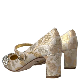 Gold Jacquard Crystal Mary Janes Pumps Shoes