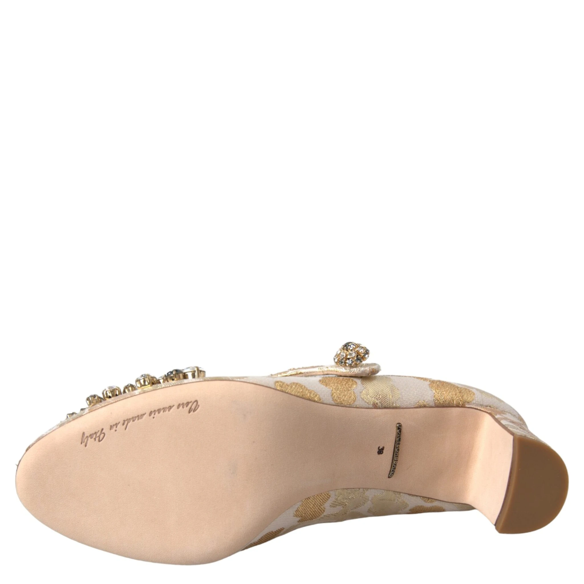 Gold Jacquard Crystal Mary Janes Pumps Shoes