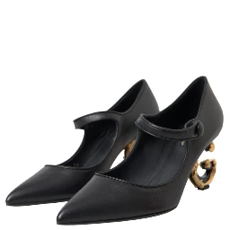 Black Leather Logo Heels Mary Janes Pumps Shoes