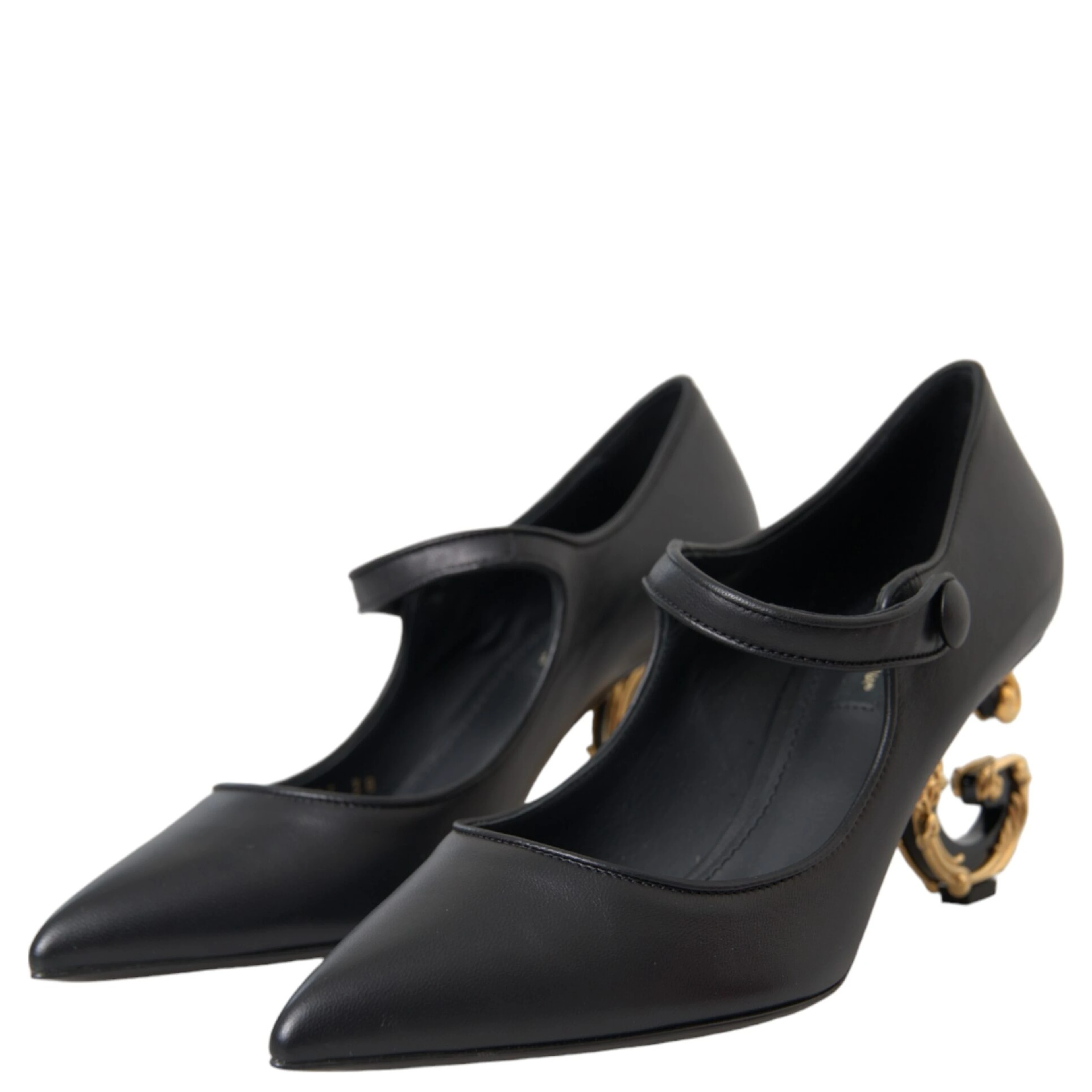 Black Leather Logo Heels Mary Janes Pumps Shoes