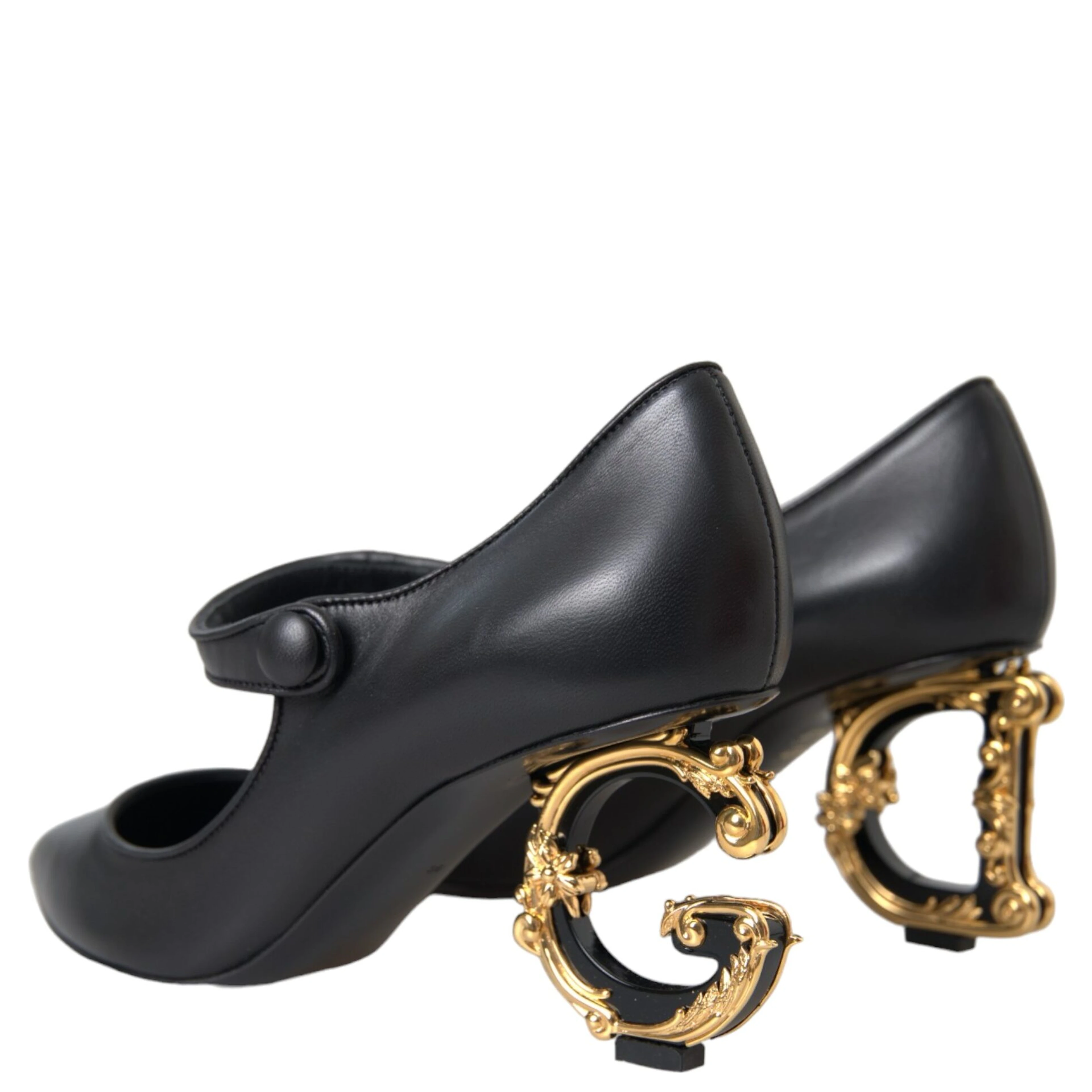 Black Leather Logo Heels Mary Janes Pumps Shoes