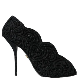 Black Cordonetto Ricamo Pump Open Toe Shoes