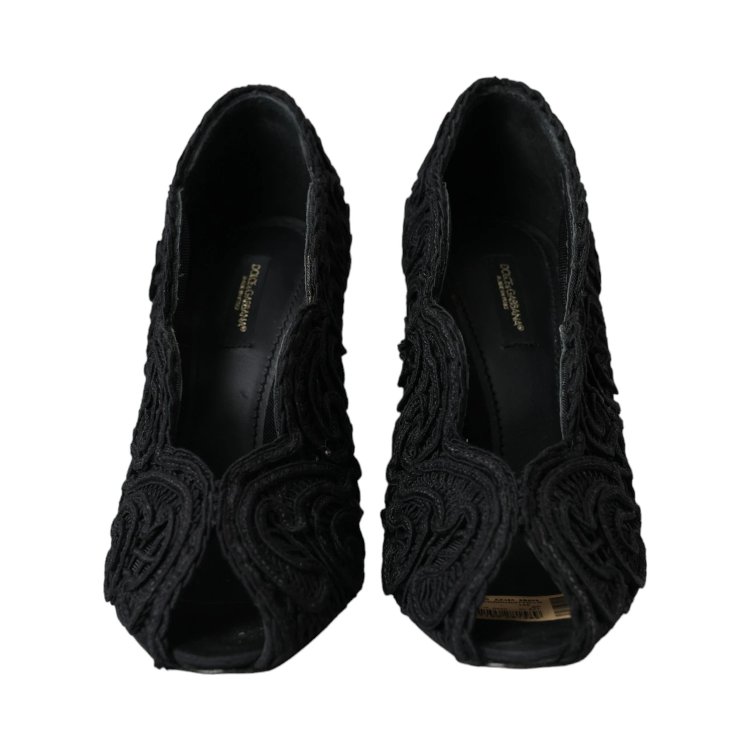 Black Cordonetto Ricamo Pump Open Toe Shoes