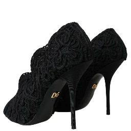 Black Cordonetto Ricamo Pump Open Toe Shoes
