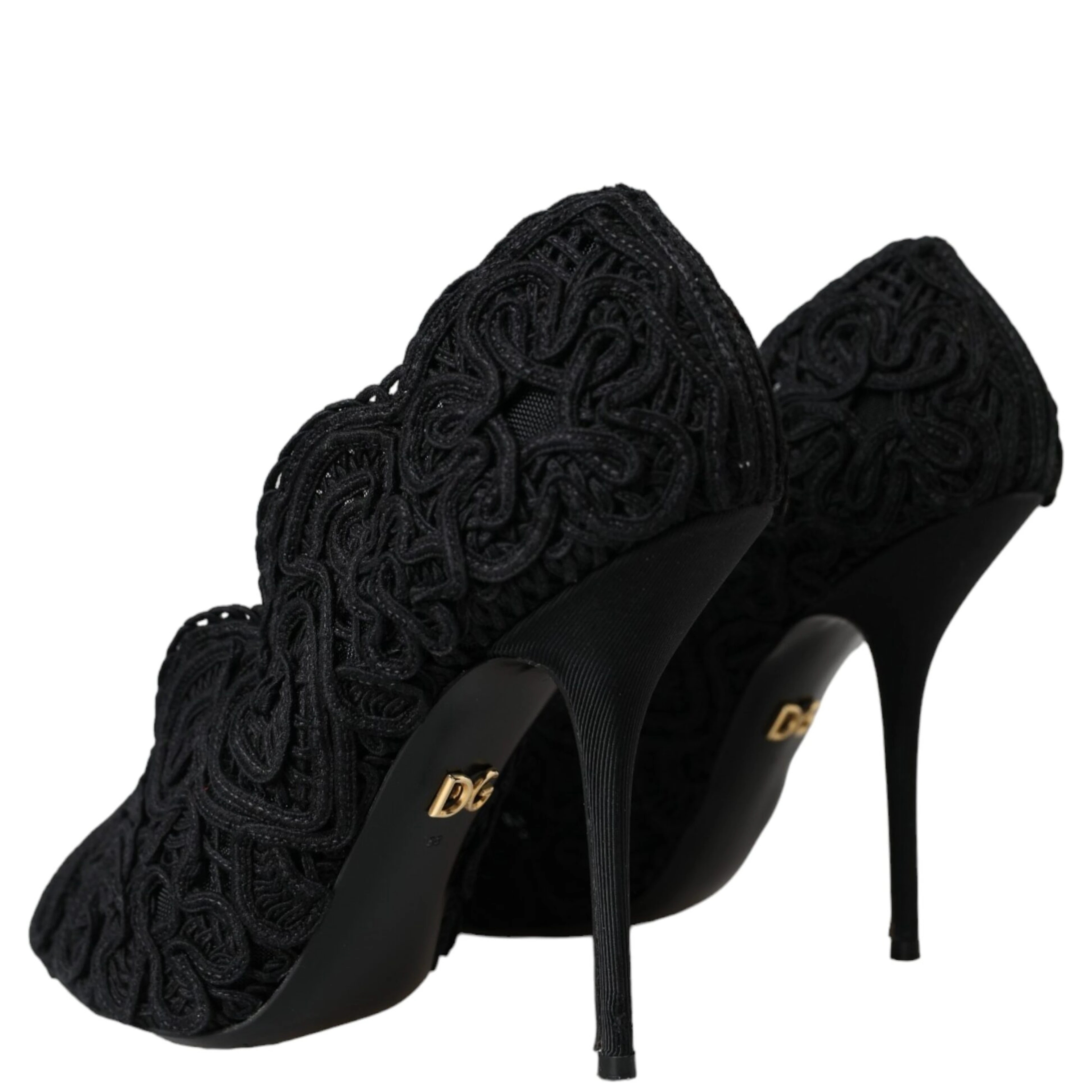 Black Cordonetto Ricamo Pump Open Toe Shoes