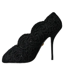 Black Cordonetto Ricamo Pump Open Toe Shoes