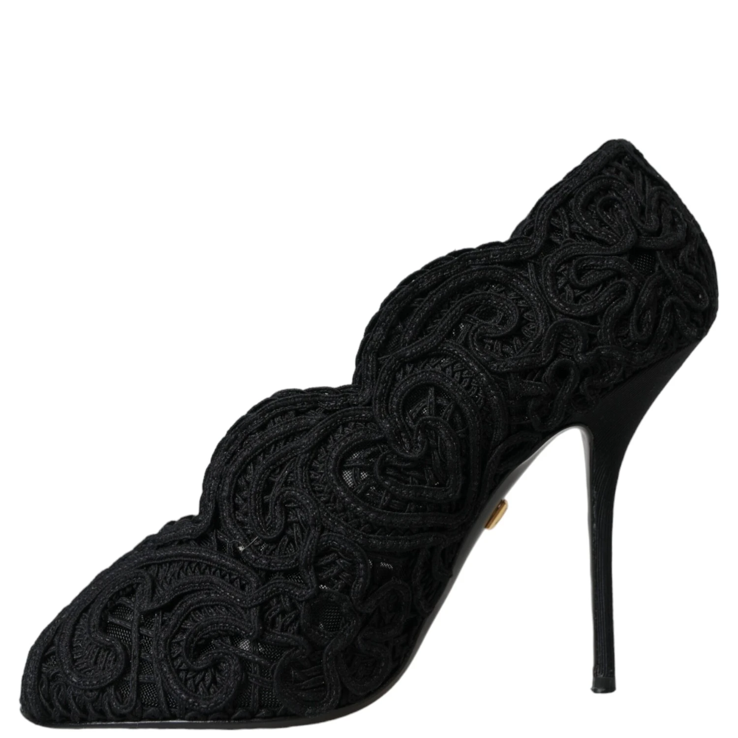 Black Cordonetto Ricamo Pump Open Toe Shoes
