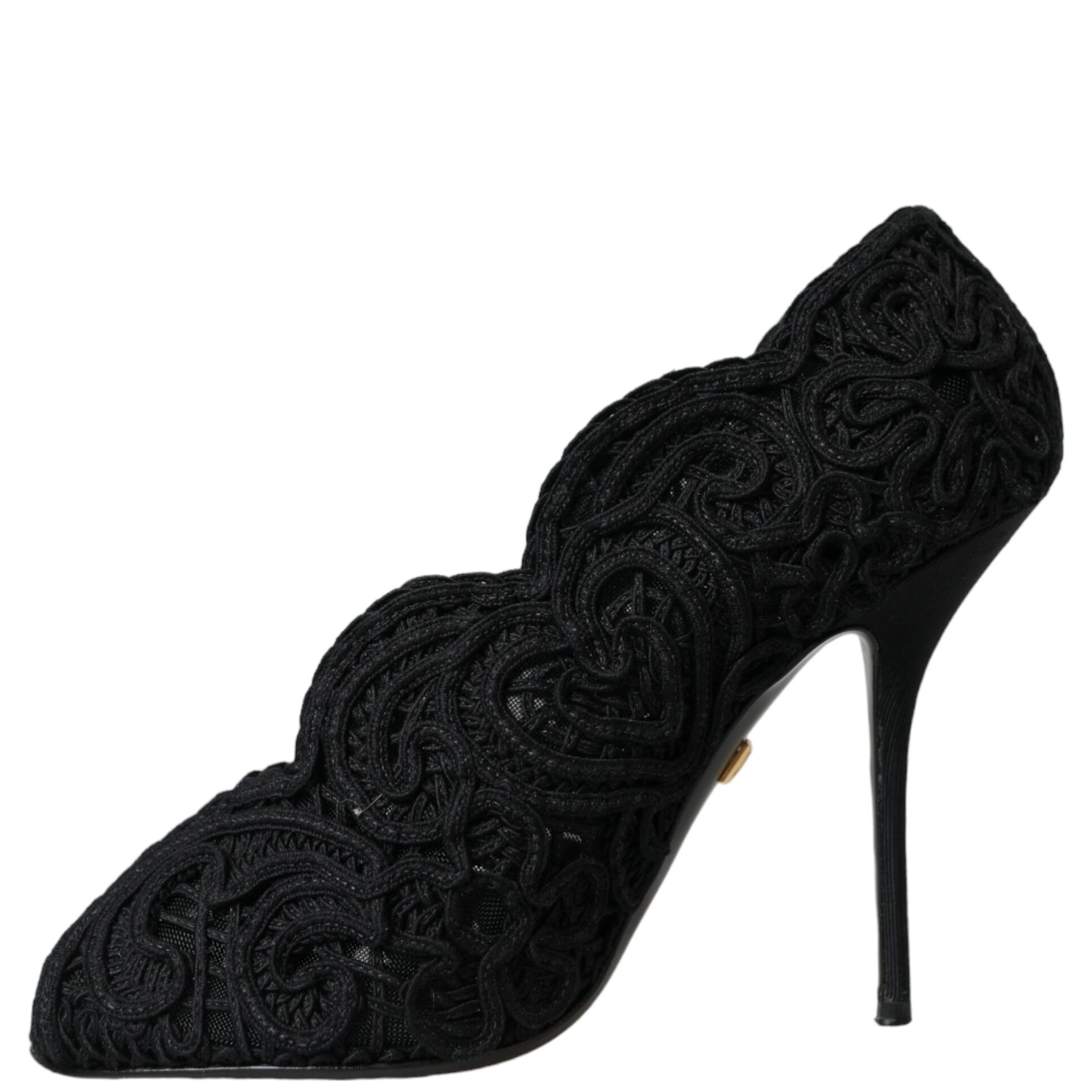 Black Cordonetto Ricamo Pump Open Toe Shoes