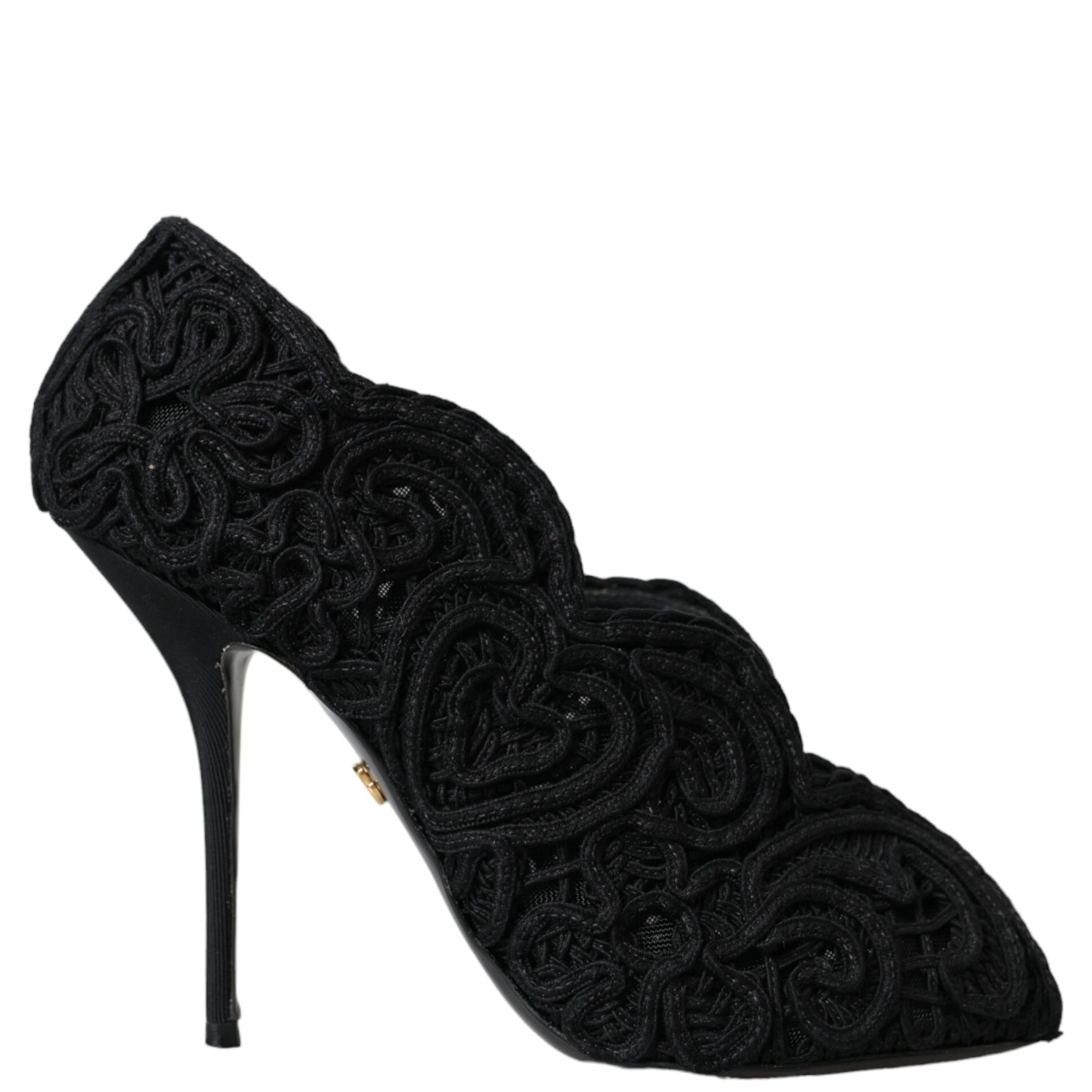 Black Cordonetto Ricamo Pump Open Toe Shoes