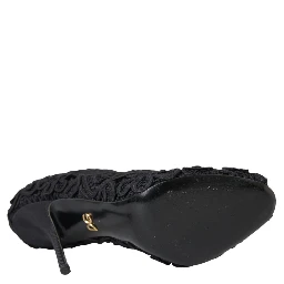 Black Cordonetto Ricamo Pump Open Toe Shoes
