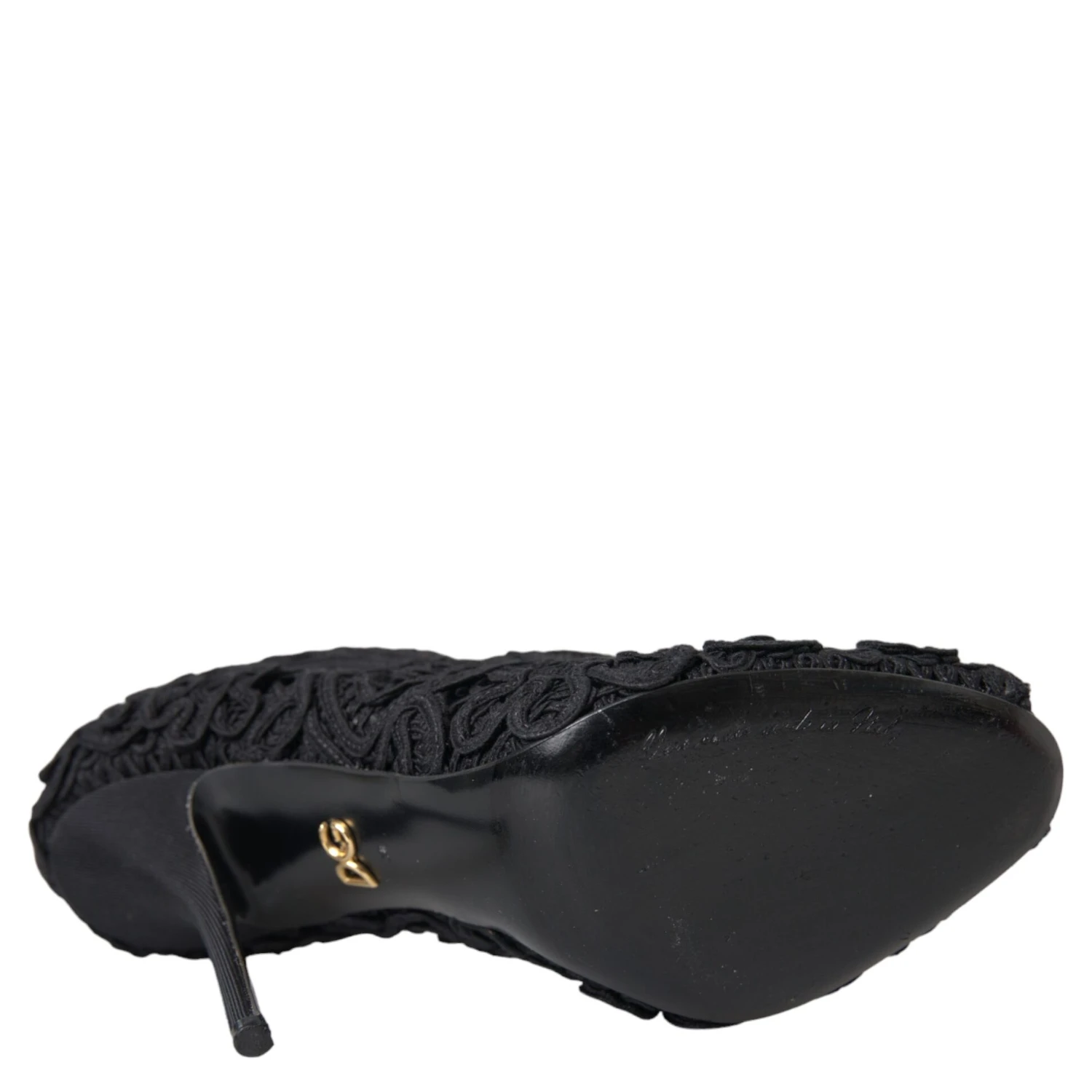 Black Cordonetto Ricamo Pump Open Toe Shoes