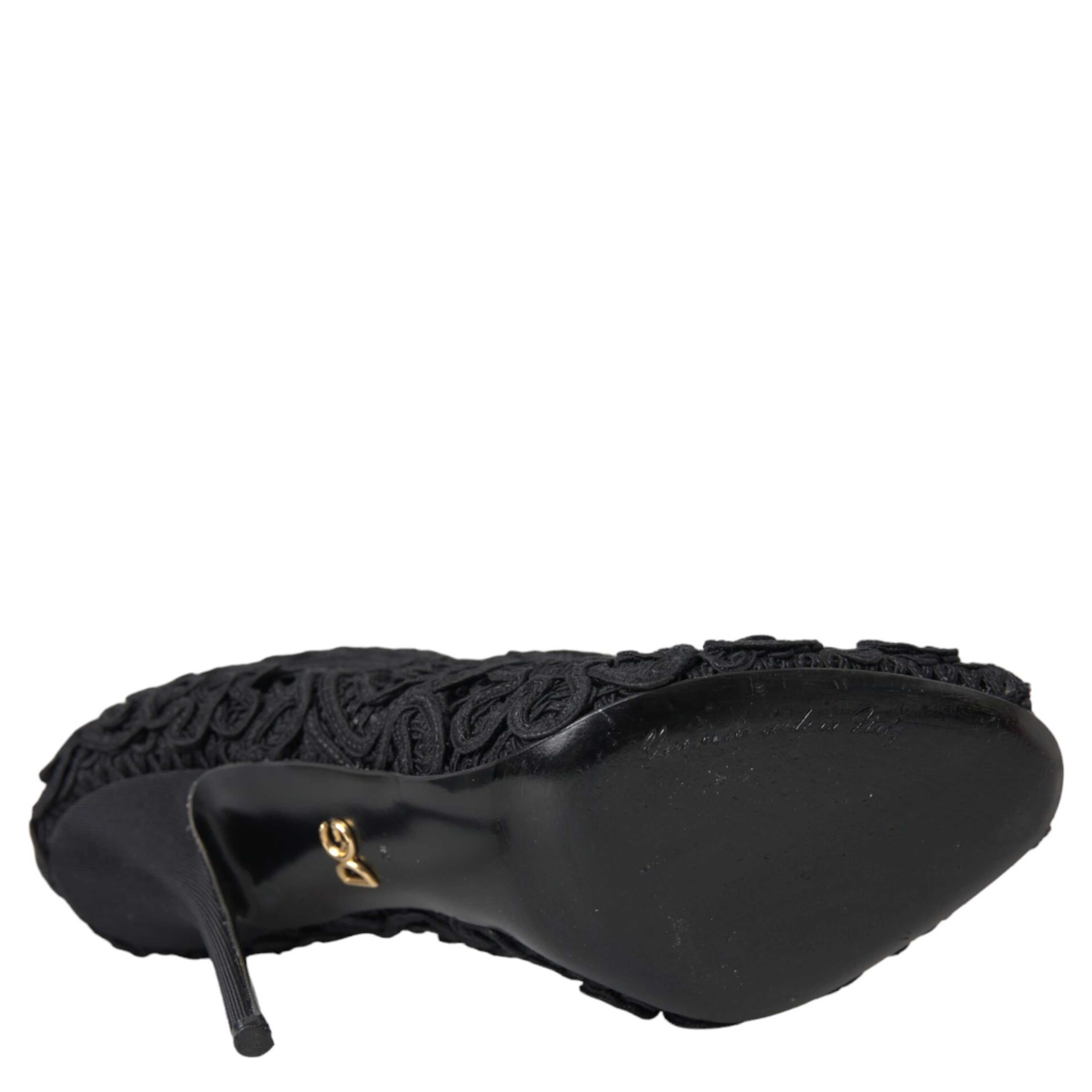Black Cordonetto Ricamo Pump Open Toe Shoes