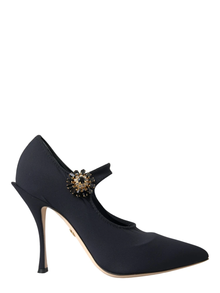 Black Mary Jane Jersey Crystal Pumps Shoes