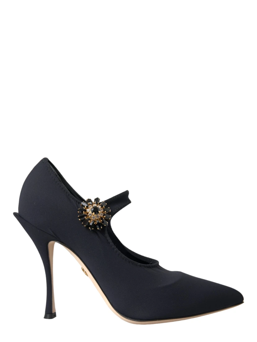Black Mary Jane Jersey Crystal Pumps Shoes