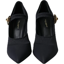 Black Mary Jane Jersey Crystal Pumps Shoes