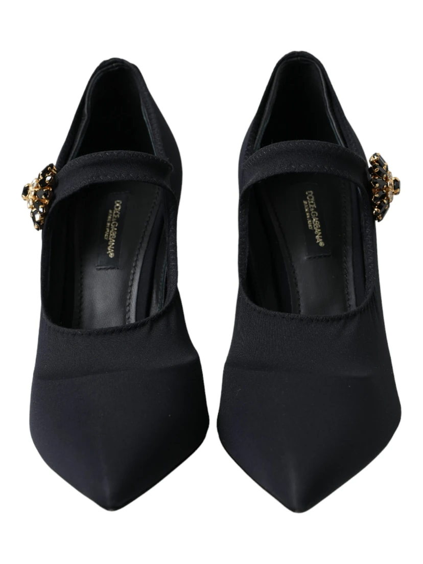 Black Mary Jane Jersey Crystal Pumps Shoes
