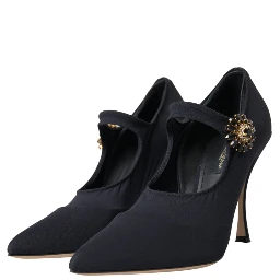 Black Mary Jane Jersey Crystal Pumps Shoes