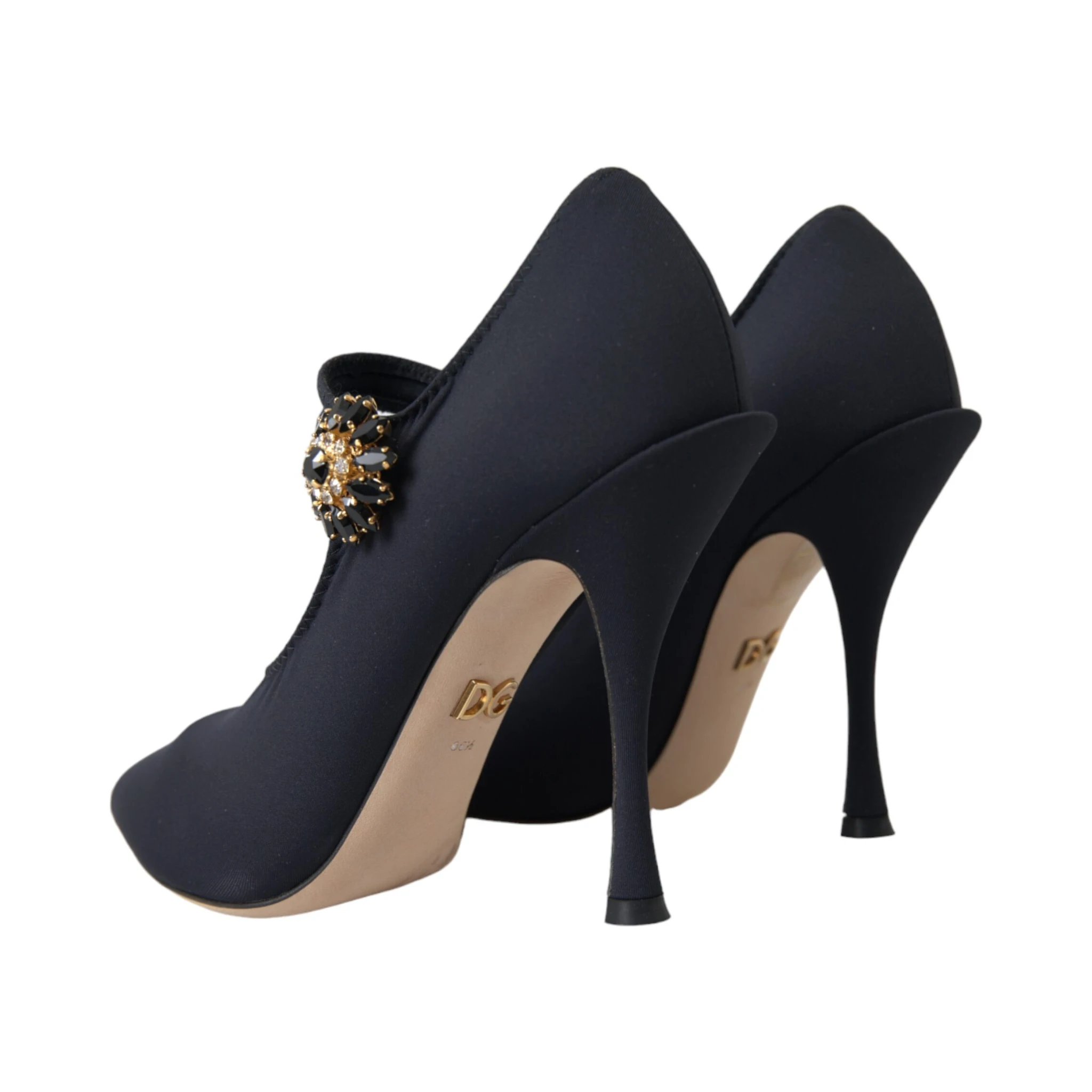 Black Mary Jane Jersey Crystal Pumps Shoes