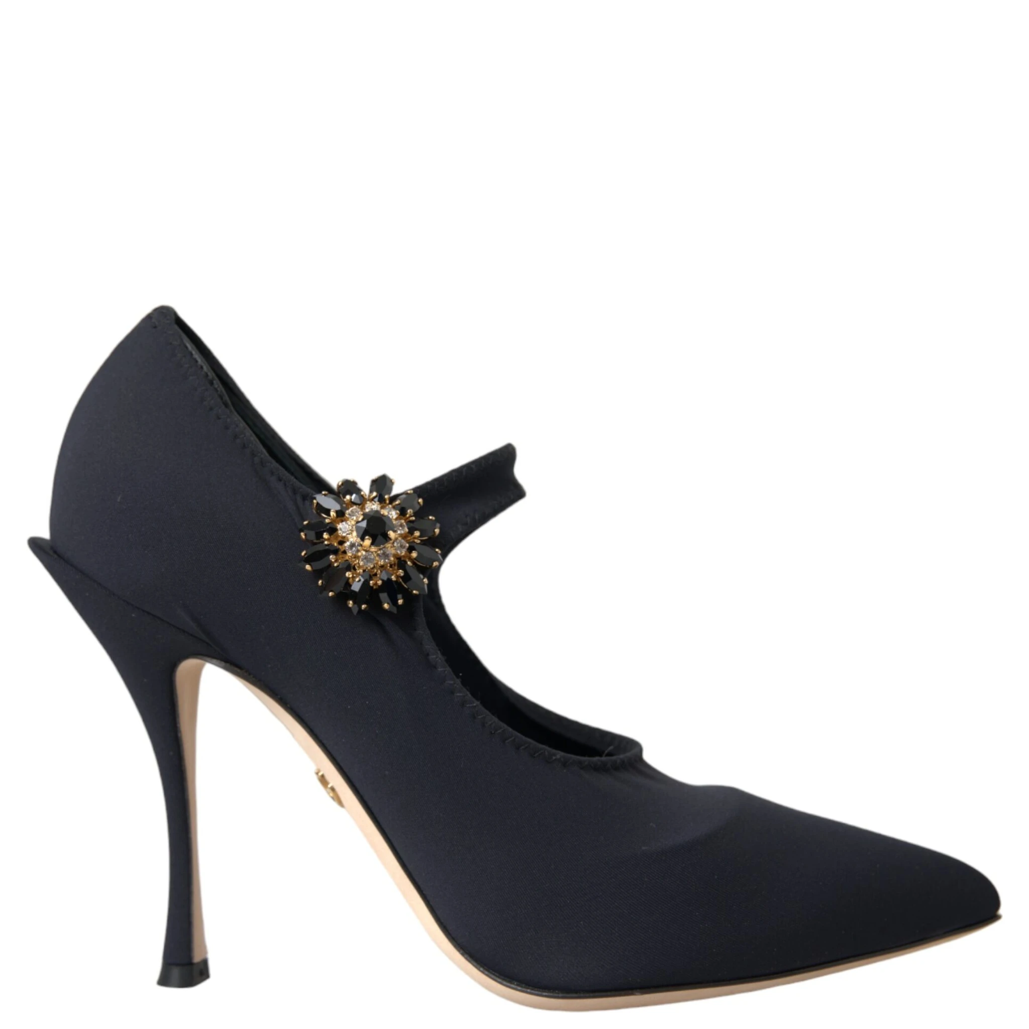 Black Mary Jane Jersey Crystal Pumps Shoes